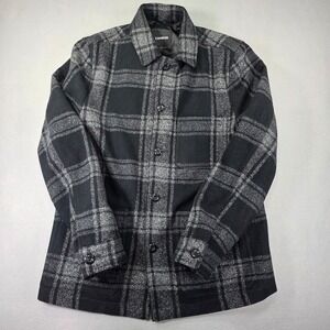 Express Mens Black Grey Plaid Recycled Wool Blend Shirt Jacket Shacket Small